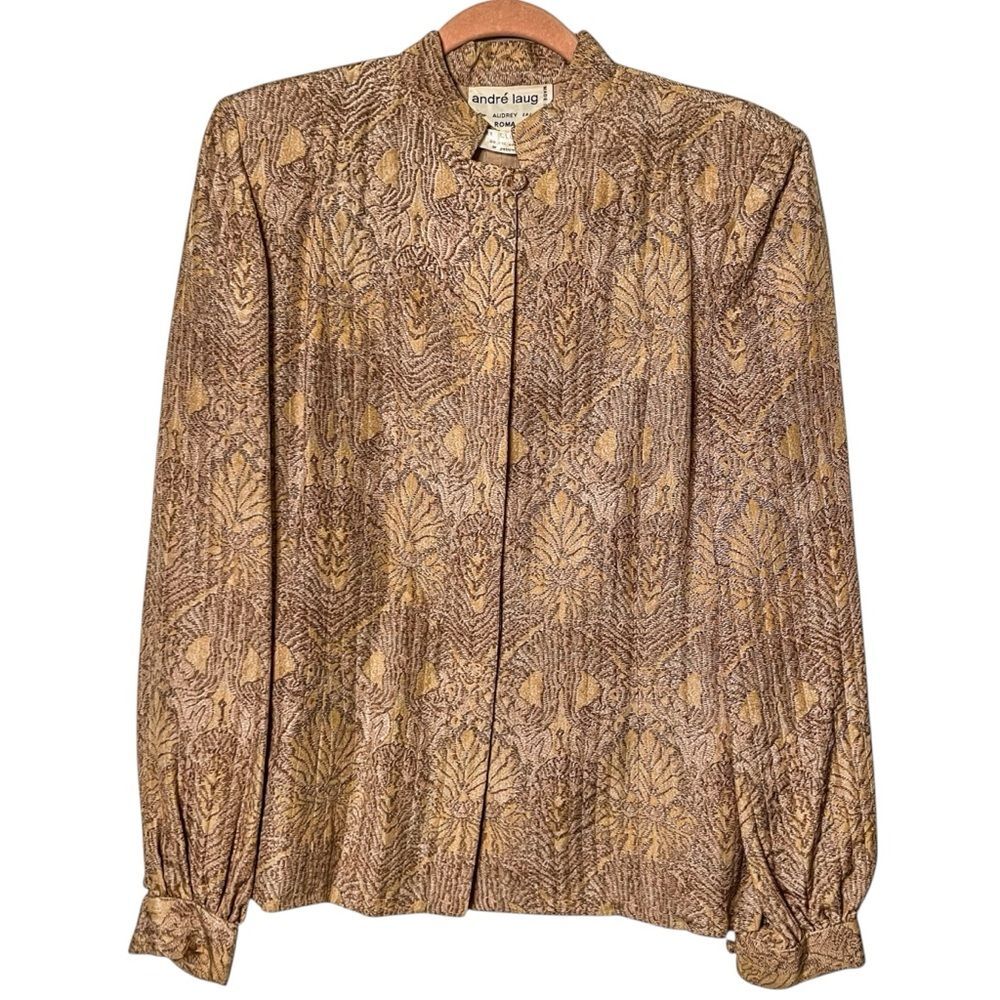 Vintage André Laug for Audrey Silk Jacquard Blouse 1970s Italy Size 14